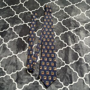 Navy Geometric Square Men's Tie with Gold Accents